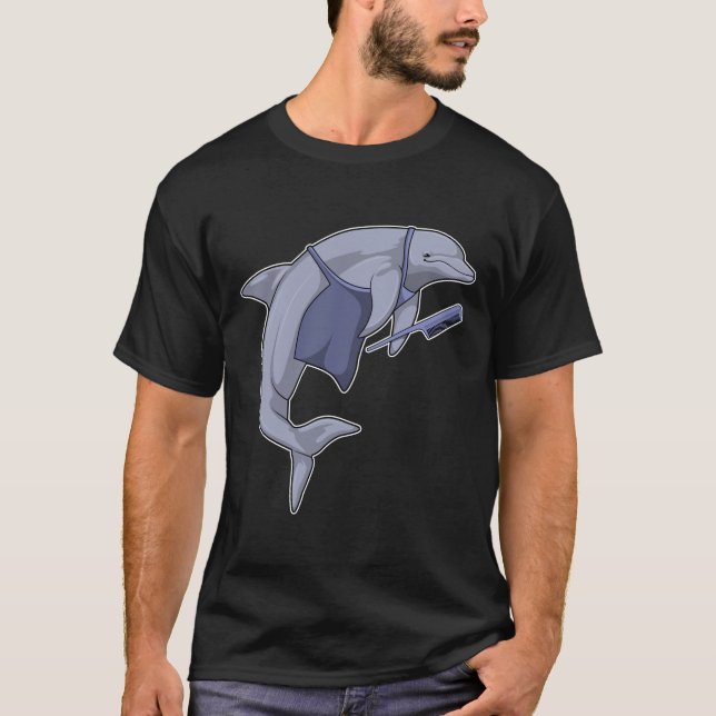 Dolphin som Hairdresser med Comb T Shirt (Framsida)