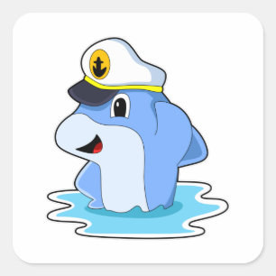 Dolphin som kapten med Hat Fyrkantigt Klistermärke