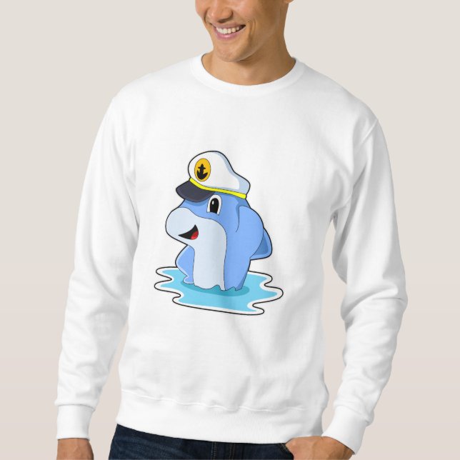 Dolphin som kapten med Hat Lång Ärmad Tröja (Framsida)