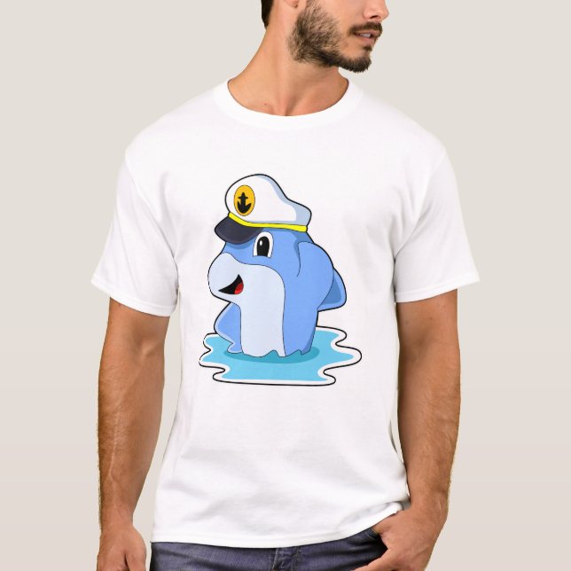 Dolphin som kapten med Hat T Shirt (Framsida)