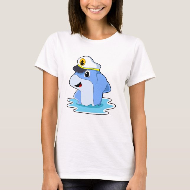 Dolphin som kapten med Hat T Shirt (Framsida)