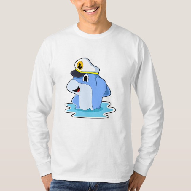 Dolphin som kapten med Hat T Shirt (Framsida)