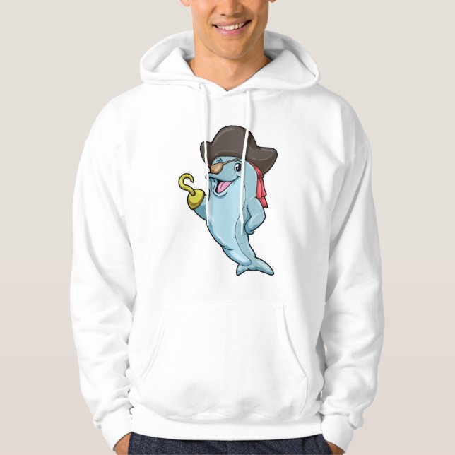 Dolphin som Pirat med Öga plåster och Hookad hand Hoodie (Framsida)