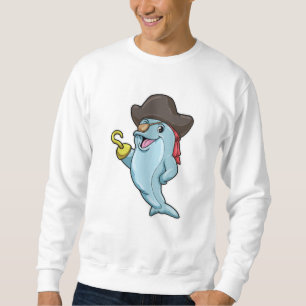 Dolphin som Pirat med Öga plåster och Hookad hand Lång Ärmad Tröja