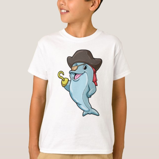 Dolphin som Pirat med Öga plåster och Hookad hand T Shirt (Framsida)