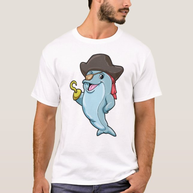Dolphin som Pirat med Öga plåster och Hookad hand T Shirt (Framsida)