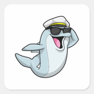 Dolphin som polis med polishatt fyrkantigt klistermärke