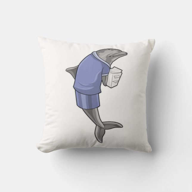 Dolphin som sekreterare med pappra stapeln kudde (Framsida)