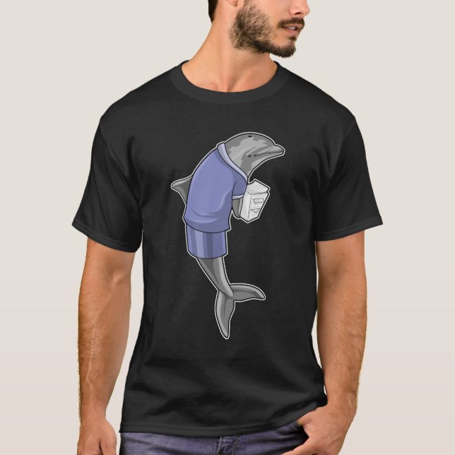 Dolphin som sekreterare med pappra stapeln t shirt (Framsida)