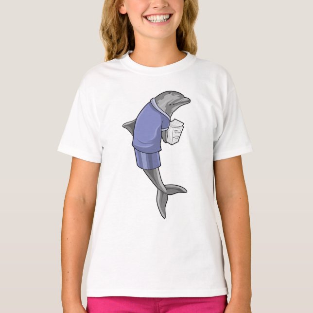 Dolphin som sekreterare med pappra stapeln t shirt (Framsida)