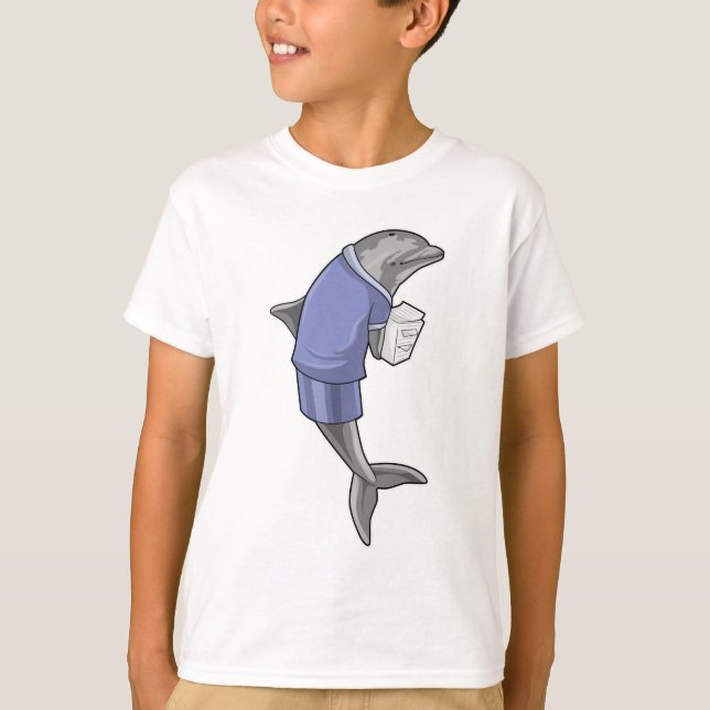 Dolphin som sekreterare med pappra stapeln t shirt (Framsida)