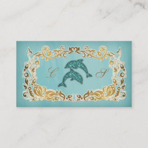 Dolphin Spa Affärskort Blommigt Blue Guld Glitter Visitkort