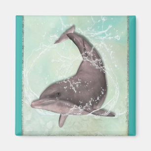 Dolphin Splash Around i Aqua Grönt Vatten Magnet