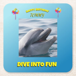 Dolphin Splash Födelsedag Underlägg Papper Kvadrat