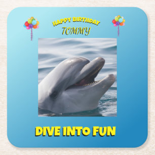 Dolphin Splash Födelsedag Underlägg Papper Kvadrat