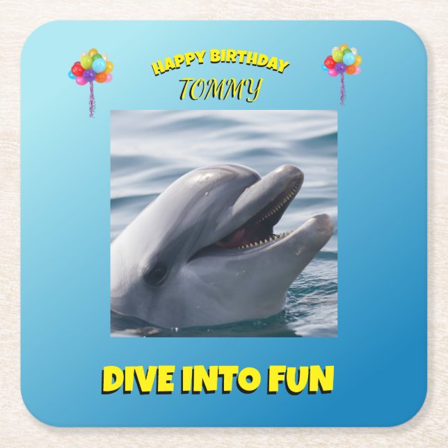 Dolphin Splash Födelsedag Underlägg Papper Kvadrat (Framsidan)