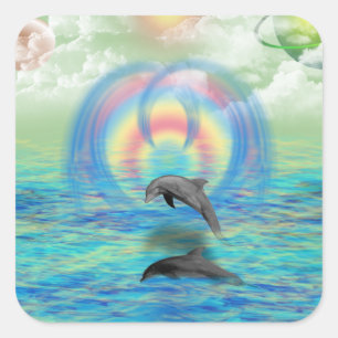 Dolphin Stigning Fyrkantigt Klistermärke