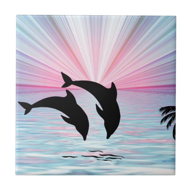 Dolphin Sunset Kakelplatta (Framsidan)