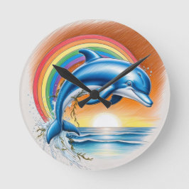 Dolphin Sunset Rund Klocka