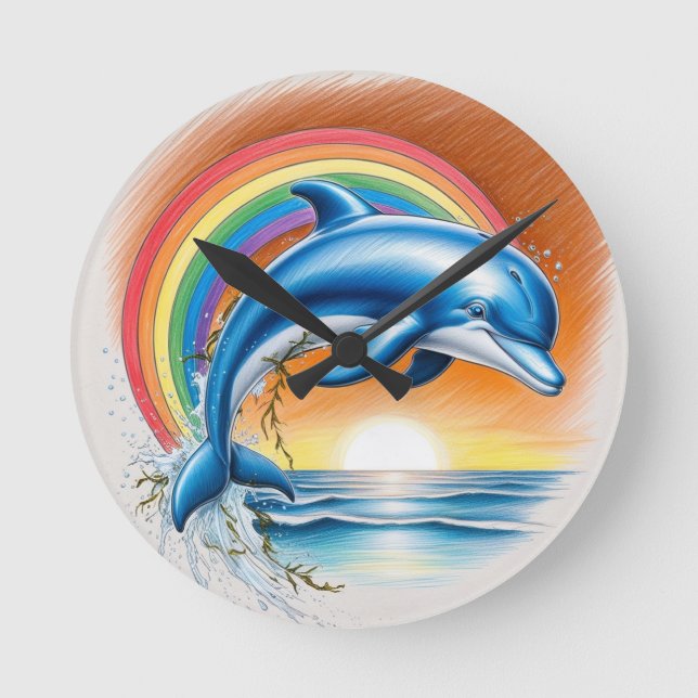 Dolphin Sunset Rund Klocka (Framsida)