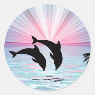 Dolphin Sunset Runt Klistermärke