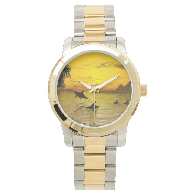Dolphin Sunset Two Tone Watch Armbandsur (Framsida)