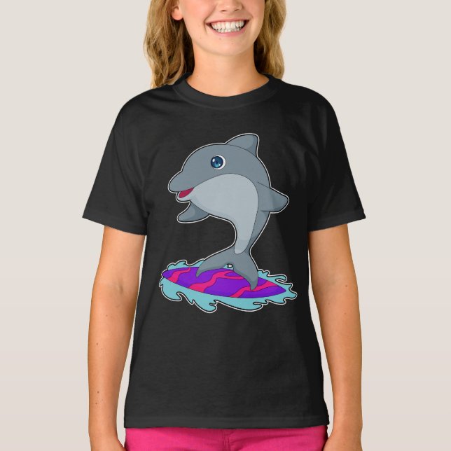 Dolphin Surfer Surfboard T Shirt (Framsida)