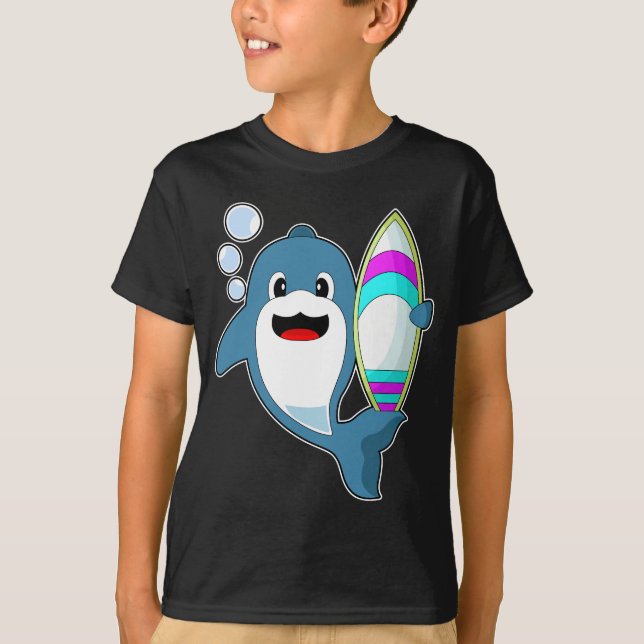 Dolphin Surfer Surfboard T Shirt (Framsida)