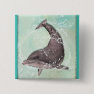 Dolphin Swimming Around i Coola Grönt Vatten Knapp