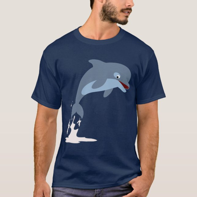 Dolphin T-Shirt, Cute Roligt-Loving Tecknad Tee Shirt (Framsida)