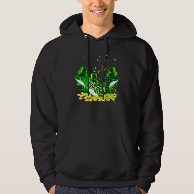 Dolphin Three Mönster St patrick's day Lucky 1 Hoodie (Framsida)