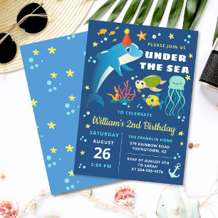 Dolphin Turtle Jellyfish under Sea Birthday Inbjudningar