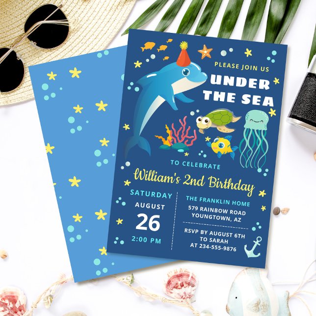 Dolphin Turtle Jellyfish under Sea Birthday Inbjudningar (Skapare uppladdad)