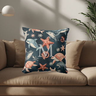 Dolphin Turtle Marine Life Coastal Nursery Decor  Kudde