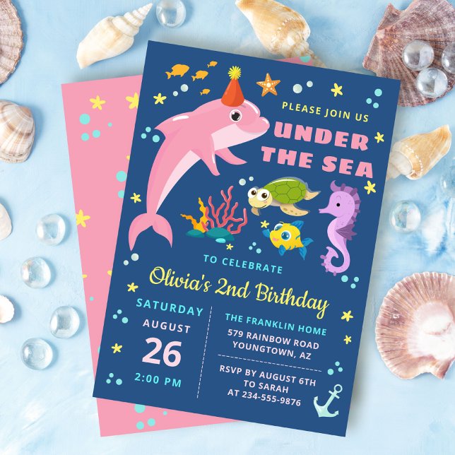 Dolphin Turtle Seahorse under Sea Birthday Inbjudningar (Skapare uppladdad)