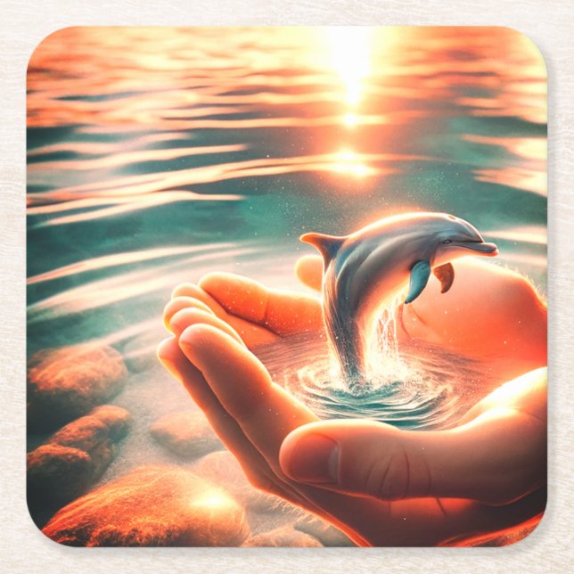Dolphin Underlägg Papper Kvadrat (Framsidan)
