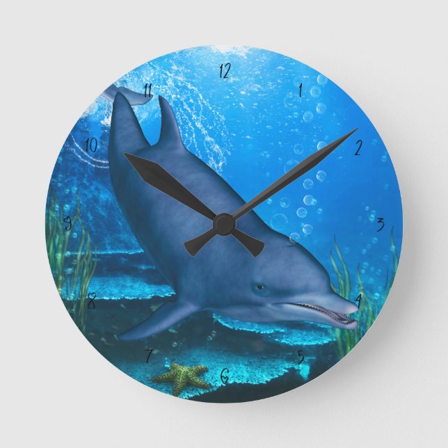Dolphin Underwater Rund Klocka (Framsida)