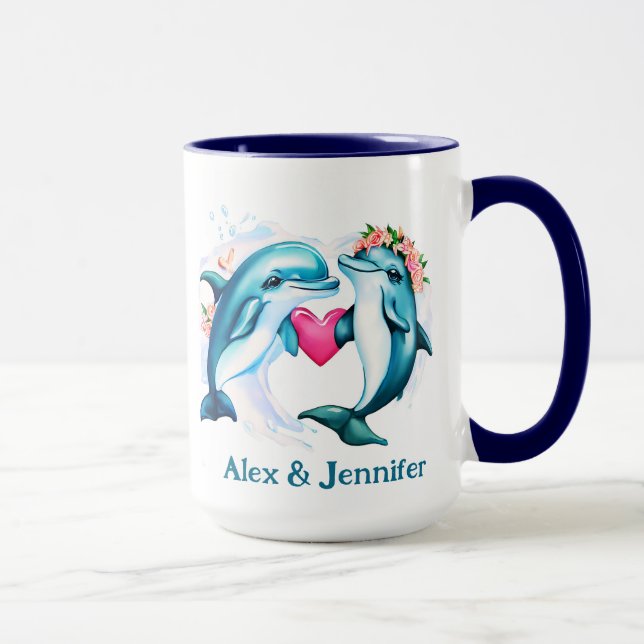 Dolphin Valentine Couple Namn Personlig Mugg (Höger)