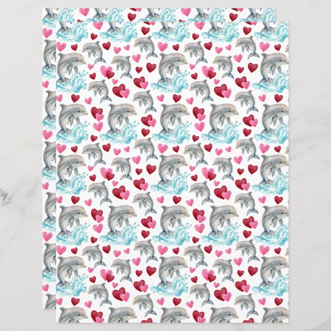Dolphin Valentiness Scrapbook Papper (Fram/baksida)