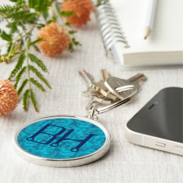 Dolphin Vatten Blue Monogram Keychain Rund Silverfärgad Nyckelring