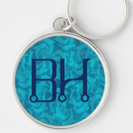 Dolphin Vatten Blue Monogram Keychain Rund Silverfärgad Nyckelring