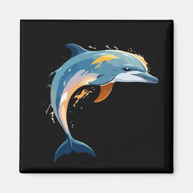 Dolphin Vector Art med Vibrant Färg Magnet (Framsidan)