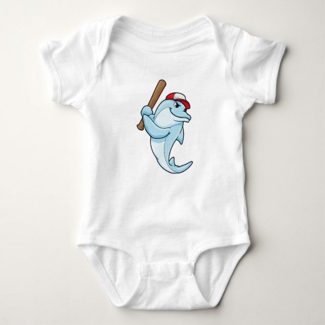 Dolphin vid Baseball som Batsman T Shirt (Framsida)