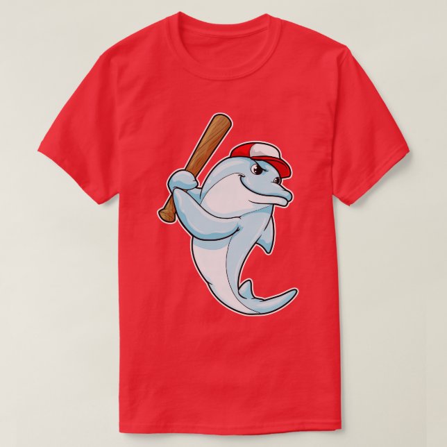 Dolphin vid Baseball som Batsman T Shirt (Design framsida)