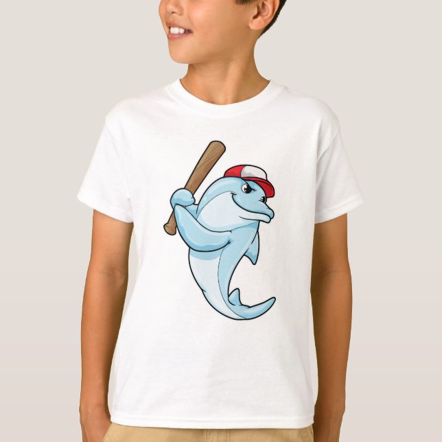 Dolphin vid Baseball som Batsman T Shirt (Framsida)