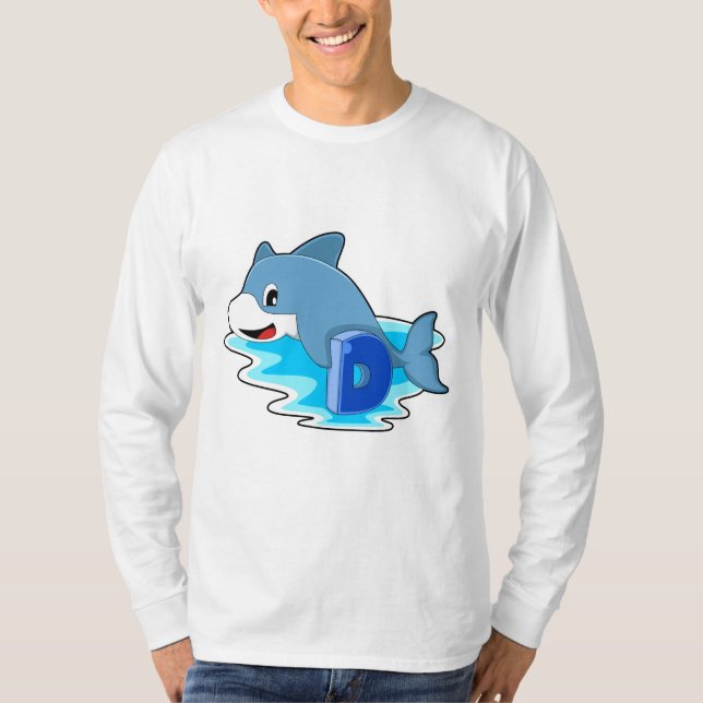 Dolphin vid Swimming med Brev T Shirt (Framsida)
