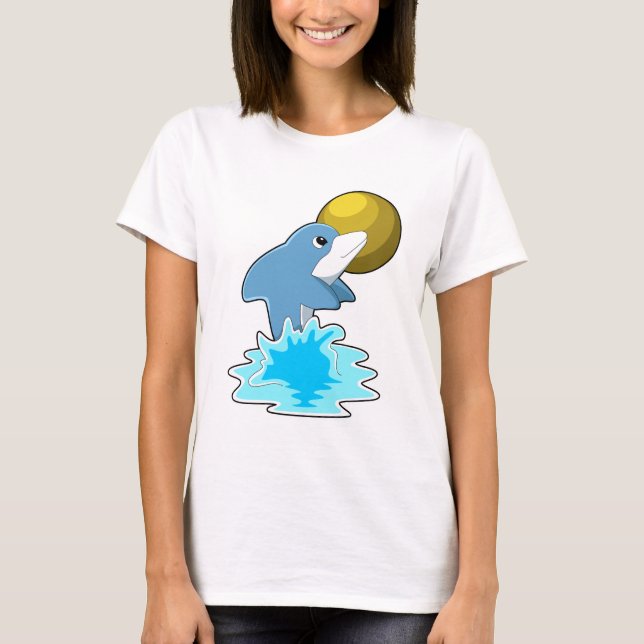 Dolphin vid Swimming med Måne T Shirt (Framsida)