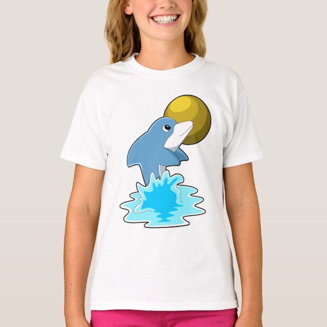 Dolphin vid Swimming med Måne T Shirt (Framsida)