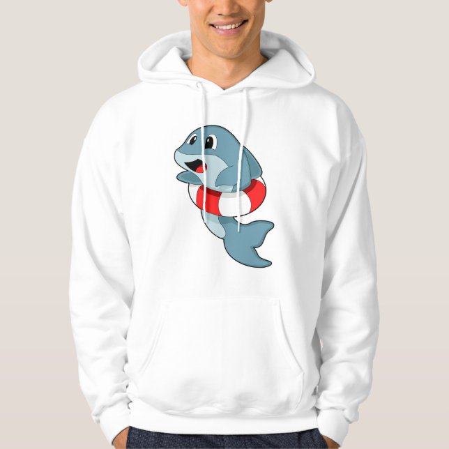 Dolphin vid Swimming med Simma ring Hoodie (Framsida)