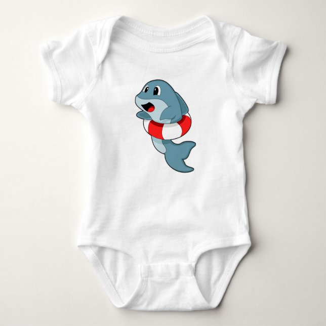Dolphin vid Swimming med Simma ring T Shirt (Framsida)